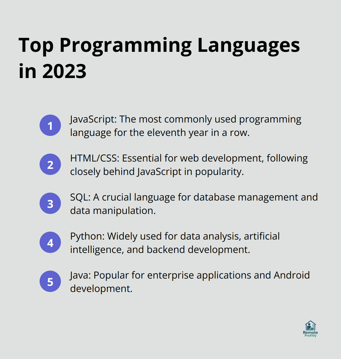 Ordered list of the most commonly used programming languages, with JavaScript at the top - jobs online to make money