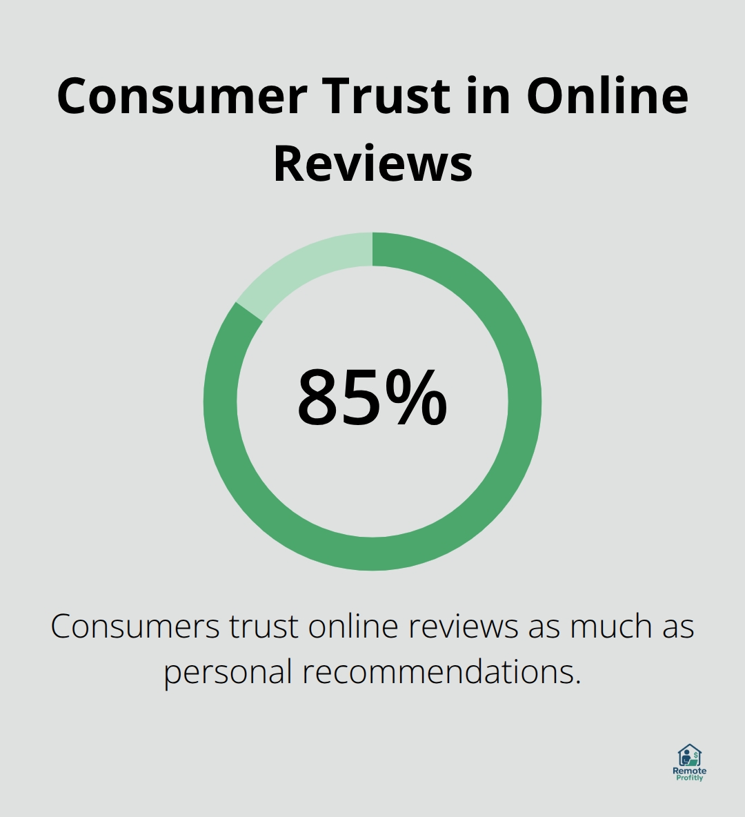 Percentage chart showing that 85% of consumers trust online reviews as much as personal recommendations - social media and reputation management