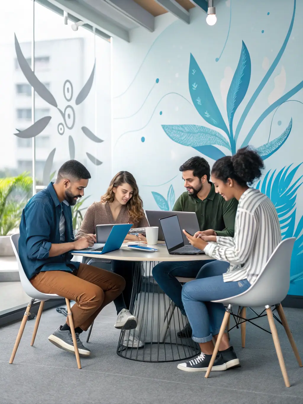 A diverse group of people collaborating online, symbolizing the extensive network and community support available through Jooble.