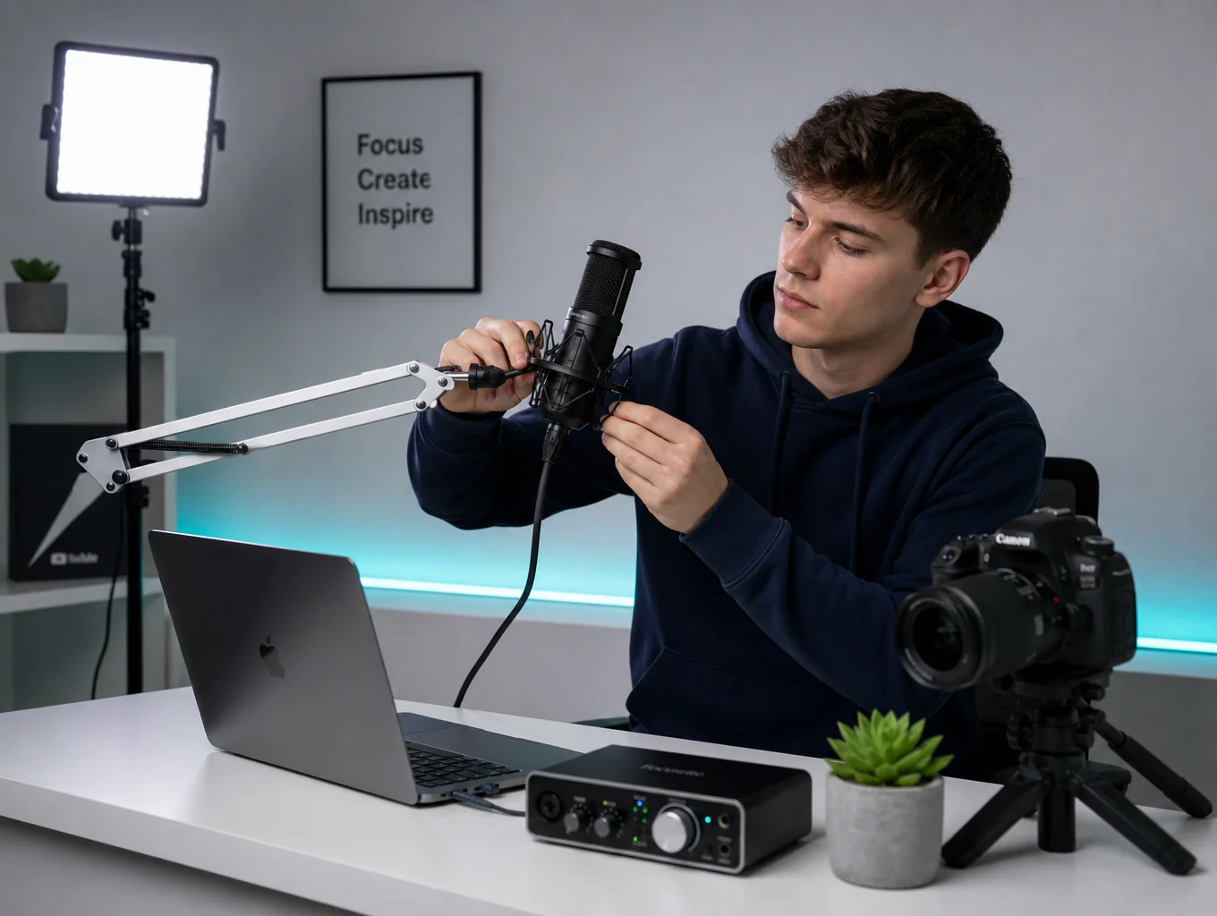 Audio microphone and editorial notes for content creation and recording